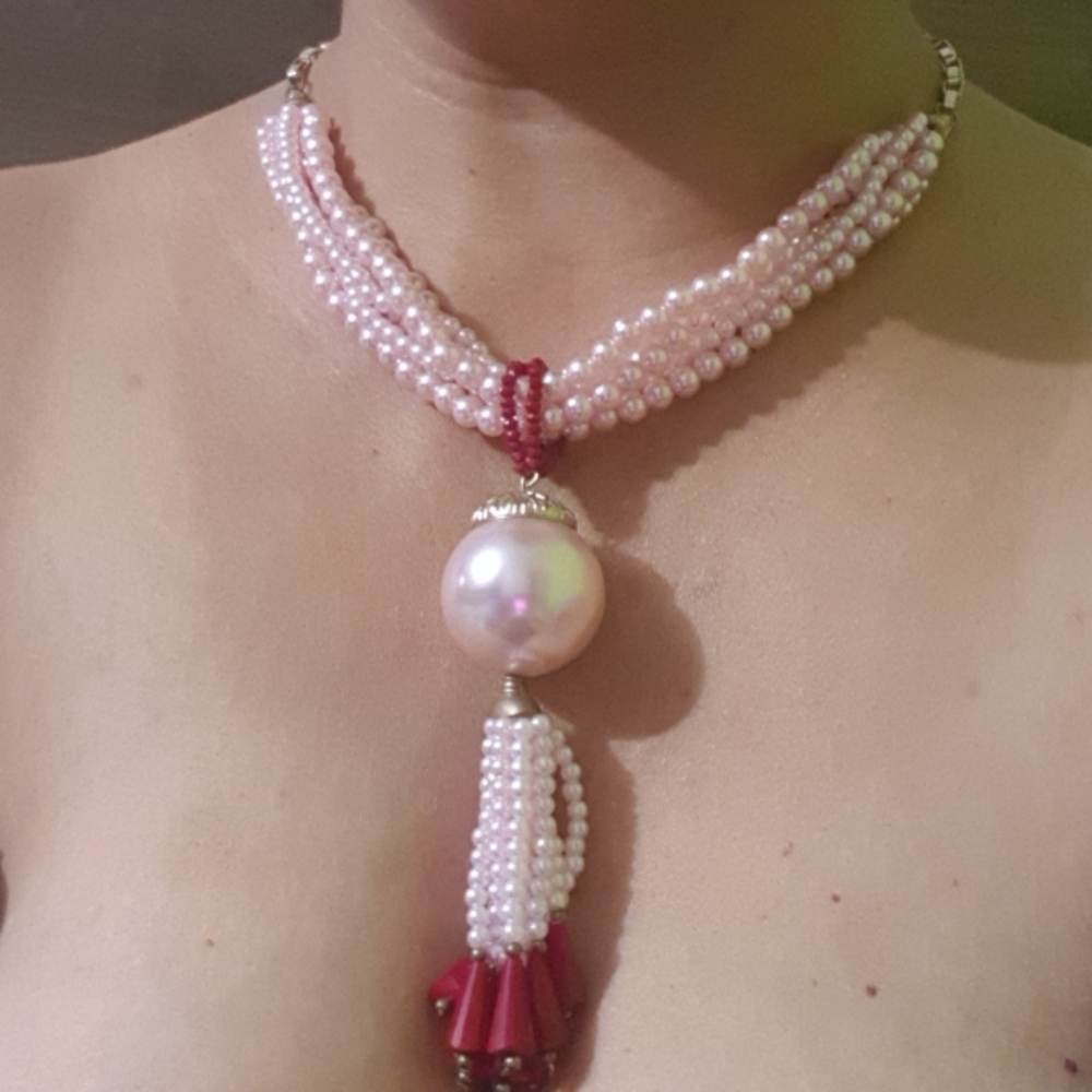 Neckalace Pearly Pink & Burgundy